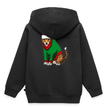 Léopard avec pull de Noël - Sweat Premium à capuche enfant bio - noir - Dos - AI Model Kid Male (0cm)