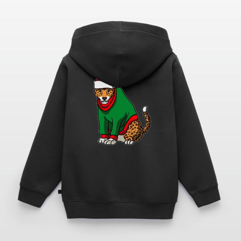Léopard avec pull de Noël Sweat Premium à capuche enfant bio