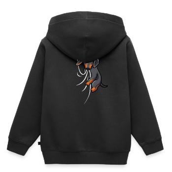 Mignon teckel tissu mordant sucer teckel - Sweat Premium à capuche enfant bio - noir - Dos - AI Model Kid Male (0cm)