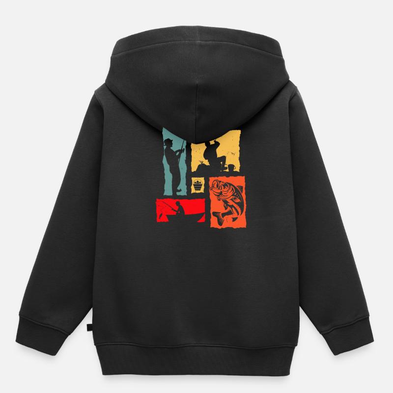 Fisherman Retro Boat Pêche Poisson Canne à pêche - Sweat Premium à capuche enfant bio - noir