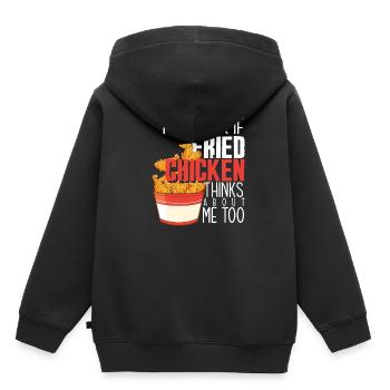Poulet frit cadeau dicton - Sweat Premium à capuche enfant bio - noir - Dos - AI Model Kid Male (0cm)