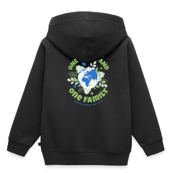 Journée de la Terre Une Terre et une Famille - Sweat Premium à capuche enfant bio - noir - Dos - AI Model Kid Male (0cm)