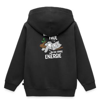 Je ne suis pas paresseux, j’économise de l’énergie, chat - Sweat Premium à capuche enfant bio - noir - Dos - AI Model Kid Male (0cm)