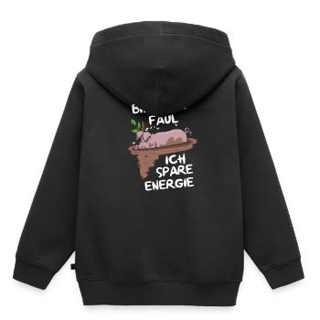 Je ne suis pas paresseux, j’économise de l’énergie, cochon ventru - Sweat Premium à capuche enfant bio - noir - Dos - AI Model Kid Male (0cm)
