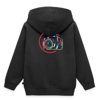 Photograph - Kinder Premium Organic Hoodie - Schwarz - Hinten - AI Model Kid Male (0cm)