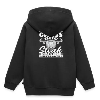 Ich Verwandle Gras In Steak Superkraft Highland - Kinder Premium Organic Hoodie - Schwarz - Hinten - AI Model Kid Male (0cm)