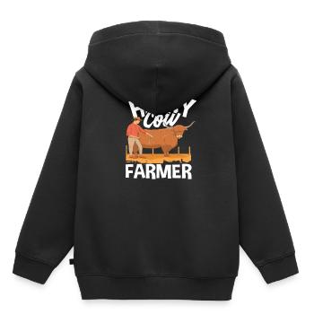 Haarige Kuh Bauer Highland Cow - Kinder Premium Organic Hoodie - Schwarz - Hinten - AI Model Kid Male (0cm)