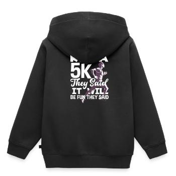 Courir un 5 km, ils ont dit que ce serait amusant - Sweat Premium à capuche enfant bio - noir - Dos - AI Model Kid Male (0cm)