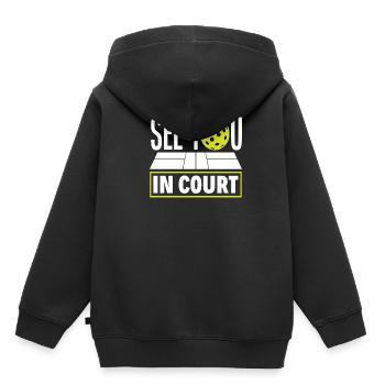 Rendez-vous au tribunal Fans de pickleball - Sweat Premium à capuche enfant bio - noir - Dos - AI Model Kid Male (0cm)
