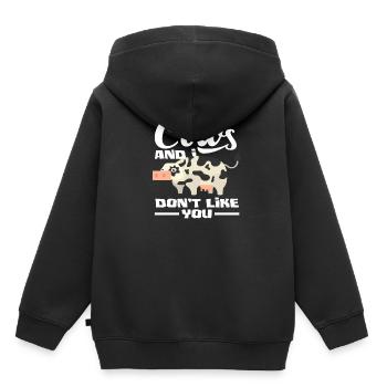 Ma vache et moi ne t’aimons pas - Sweat Premium à capuche enfant bio - noir - Dos - AI Model Kid Male (0cm)
