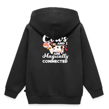 Mes vaches et moi sommes liées comme par magie - Sweat Premium à capuche enfant bio - noir - Dos - AI Model Kid Male (0cm)