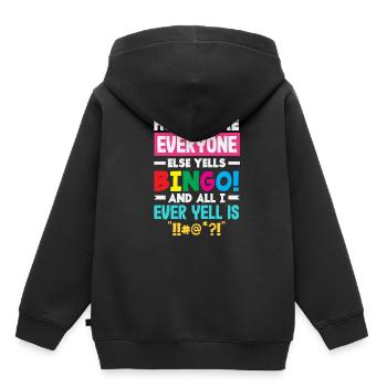 Pourquoi tout le monde crie bingo et je gronde - Sweat Premium à capuche enfant bio - noir - Dos - AI Model Kid Male (0cm)