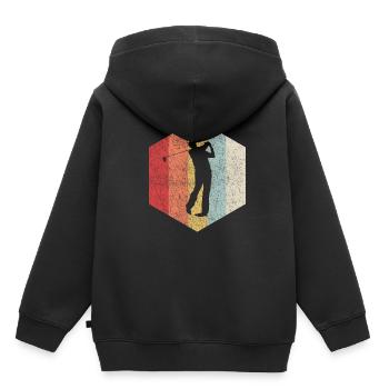 Golf Rétro Vintage Coup Ball vert Caddy - Sweat Premium à capuche enfant bio - noir - Dos - AI Model Kid Male (0cm)
