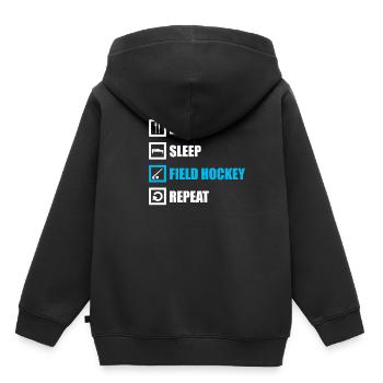 Feldhockey - Kinder Premium Organic Hoodie - Schwarz - Hinten - AI Model Kid Male (0cm)