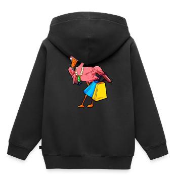 Shopping Flamingo Einkaufen Cartoon Comic Style - Kinder Premium Organic Hoodie - Schwarz - Hinten - AI Model Kid Male (0cm)