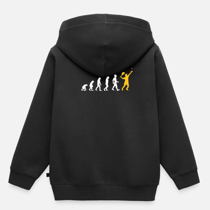 Evolution d'un homme des cavernes à un joueur de tennis - Sweat Premium à capuche enfant bio - noir