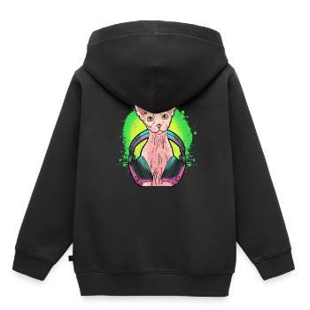 Sphynx Cat Kitten Headphones Music Gift - Sweat Premium à capuche enfant bio - noir - Dos - AI Model Kid Male (0cm)