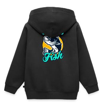 Pêche pêche - Sweat Premium à capuche enfant bio - noir - Dos - AI Model Kid Male (0cm)
