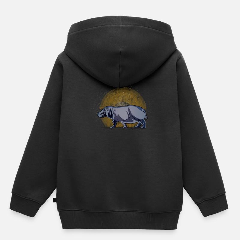 hippopotame - Sweat Premium à capuche enfant bio - noir