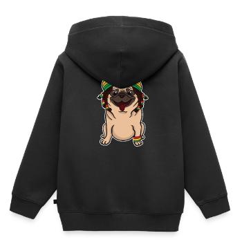 Cadeau pour chien Pug Reggae Rasta Rastafarian Jamaica - Sweat Premium à capuche enfant bio - noir - Dos - AI Model Kid Male (0cm)