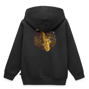 Saxophon Musiknoten Melodie - Kinder Premium Organic Hoodie - Schwarz - Hinten - AI Model Kid Male (0cm)