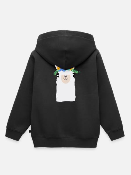 Alpaka mit Blumen - Kinder Premium Organic Hoodie - Schwarz