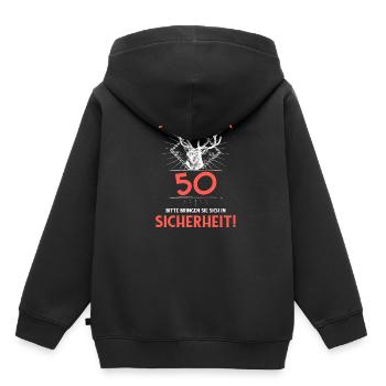 Jaeger ueber 50 bitte bringen sie sich in Sicherhe - Kinder Premium Organic Hoodie - Schwarz - Hinten - AI Model Kid Male (0cm)