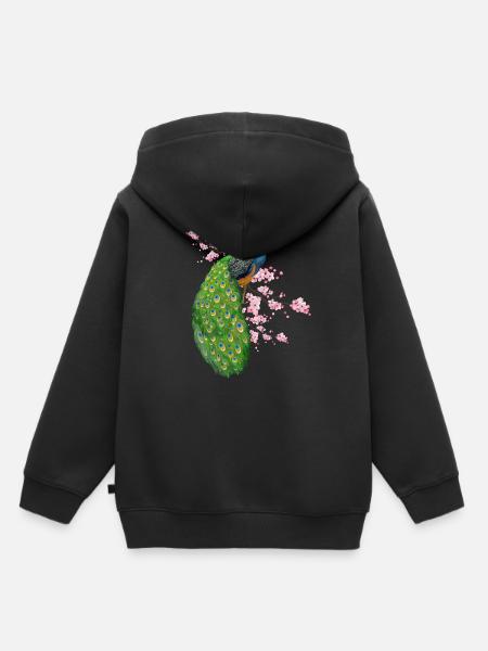Blumen Pfau - Kinder Premium Organic Hoodie - Schwarz