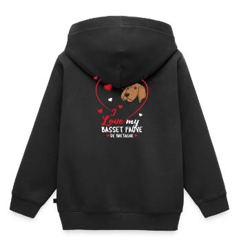 Basset Fauve de Bretagne - Sweat Premium à capuche enfant bio - noir - Dos - AI Model Kid Male (0cm)