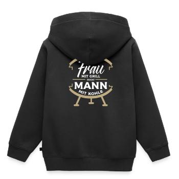 Frau mit Grill Sucht Mann mit Kohle Grillen Gr - Kinder Premium Organic Hoodie - Schwarz - Hinten - AI Model Kid Male (0cm)