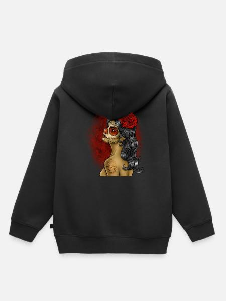 Dia de los Muertos Girl Skull Roses Skull - Kids Premium Organic Hoodie - black