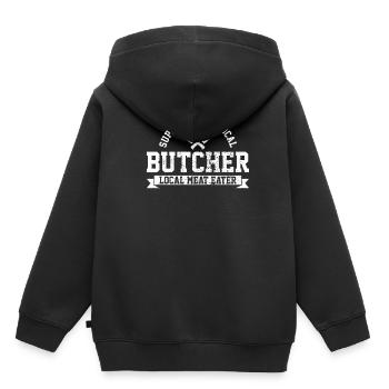 Boucherie locale - Sweat Premium à capuche enfant bio - noir - Dos - AI Model Kid Male (0cm)