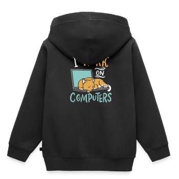 I Work on Computers Cat IT Developer Shirt - Kids Premium Organic Hoodie - black - Back - AI Model Kid Male (0cm)