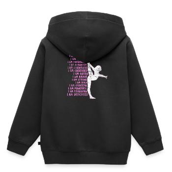 Turnen Eigenschaften - Kinder Premium Organic Hoodie - Schwarz - Hinten - AI Model Kid Male (0cm)