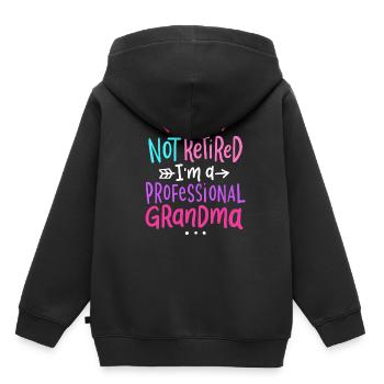 Grand-mère retraitée grand-mère - Sweat Premium à capuche enfant bio - noir - Dos - AI Model Kid Male (0cm)