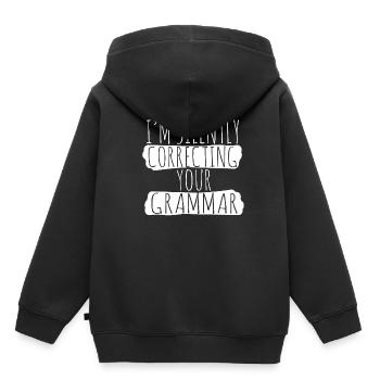 Professeur d'anglais grammaire - Sweat Premium à capuche enfant bio - noir - Dos - AI Model Kid Male (0cm)