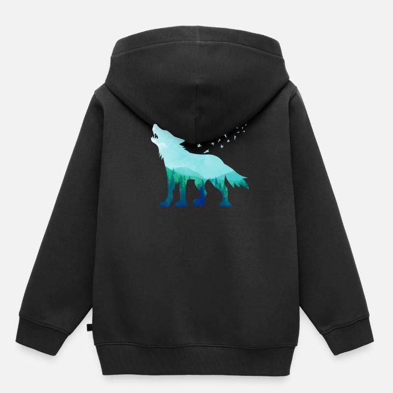 Loup - Sweat Premium à capuche enfant bio - noir
