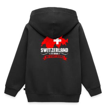 Swiss - Kids Premium Organic Hoodie - black - Back - AI Model Kid Male (0cm)