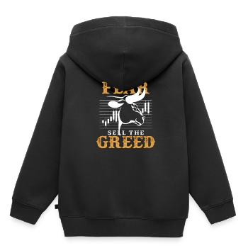 Kaufe die Angst und verkaufe die Gier Spruch - Kinder Premium Organic Hoodie - Schwarz - Hinten - AI Model Kid Male (0cm)