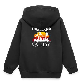 Parkour durch meine urbane Stadt Streetstyle - Kinder Premium Organic Hoodie - Schwarz - Hinten - AI Model Kid Male (0cm)