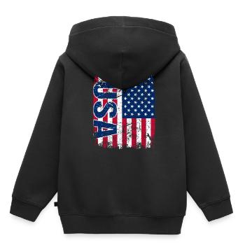 USA America United States - Sweat Premium à capuche enfant bio - noir - Dos - AI Model Kid Male (0cm)