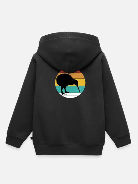 Kiwi Vogel Retro Sun Silhouette - Kinder Premium Organic Hoodie - Schwarz