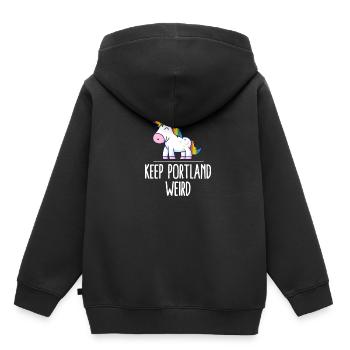 Gardez Portland Weird Unicorn Liberal Excenter Weird - Sweat Premium à capuche enfant bio - noir - Dos - AI Model Kid Male (0cm)