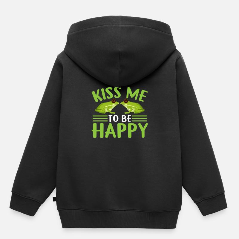 Embrasse-moi pour être heureux - Grenouille - Sweat Premium à capuche enfant bio - noir