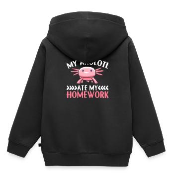 Mon Axolotl a mangé mes devoirs - Axolotl - Sweat Premium à capuche enfant bio - noir - Dos - AI Model Kid Male (0cm)