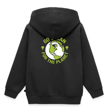 Devenez végétalien pour la planète - Activiste - Sweat Premium à capuche enfant bio - noir - Dos - AI Model Kid Male (0cm)
