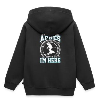 Ski et après-ski, c’est pour ça que je suis ici - Sweat Premium à capuche enfant bio - noir - Dos - AI Model Kid Male (0cm)