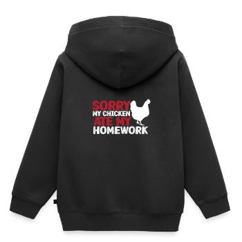 Mon poulet a mangé mes devoirs - Sweat Premium à capuche enfant bio - noir - Dos - AI Model Kid Male (0cm)