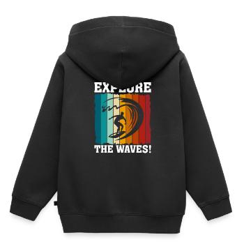 Erkunde die Wellen! - Kinder Premium Organic Hoodie - Schwarz - Hinten - AI Model Kid Male (0cm)