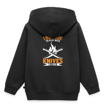 J’ai été fait pour jouer avec des couteaux et du feu - Sweat Premium à capuche enfant bio - noir - Dos - AI Model Kid Male (0cm)